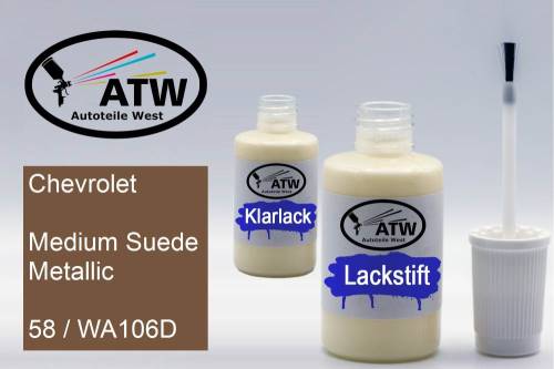 Chevrolet, Medium Suede Metallic, 58 / WA106D: 20ml Lackstift + 20ml Klarlack - Set, von ATW Autoteile West.